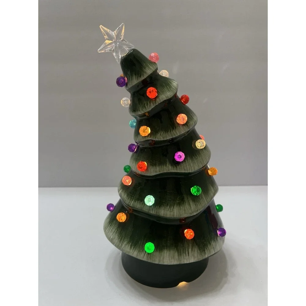 Christmas Whimsical Bent Christmas Tree Ceramic Light-Up Green 10